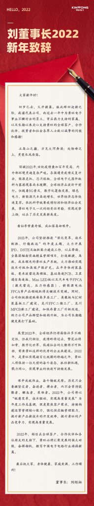 2022 New Year message from Kinwong's founder Mr Liu.